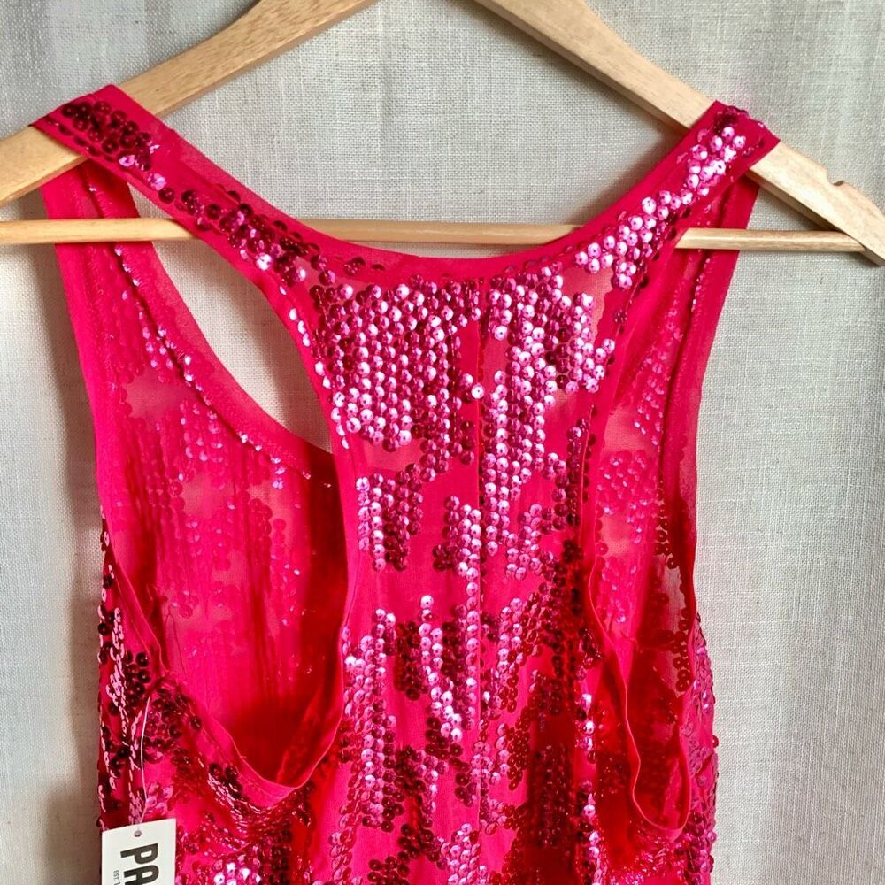 New VTG Nollie Womens Y2K Sequin Cropped Tank Size‎ M Pink NYE Festive Bright - Picture 6 of 16